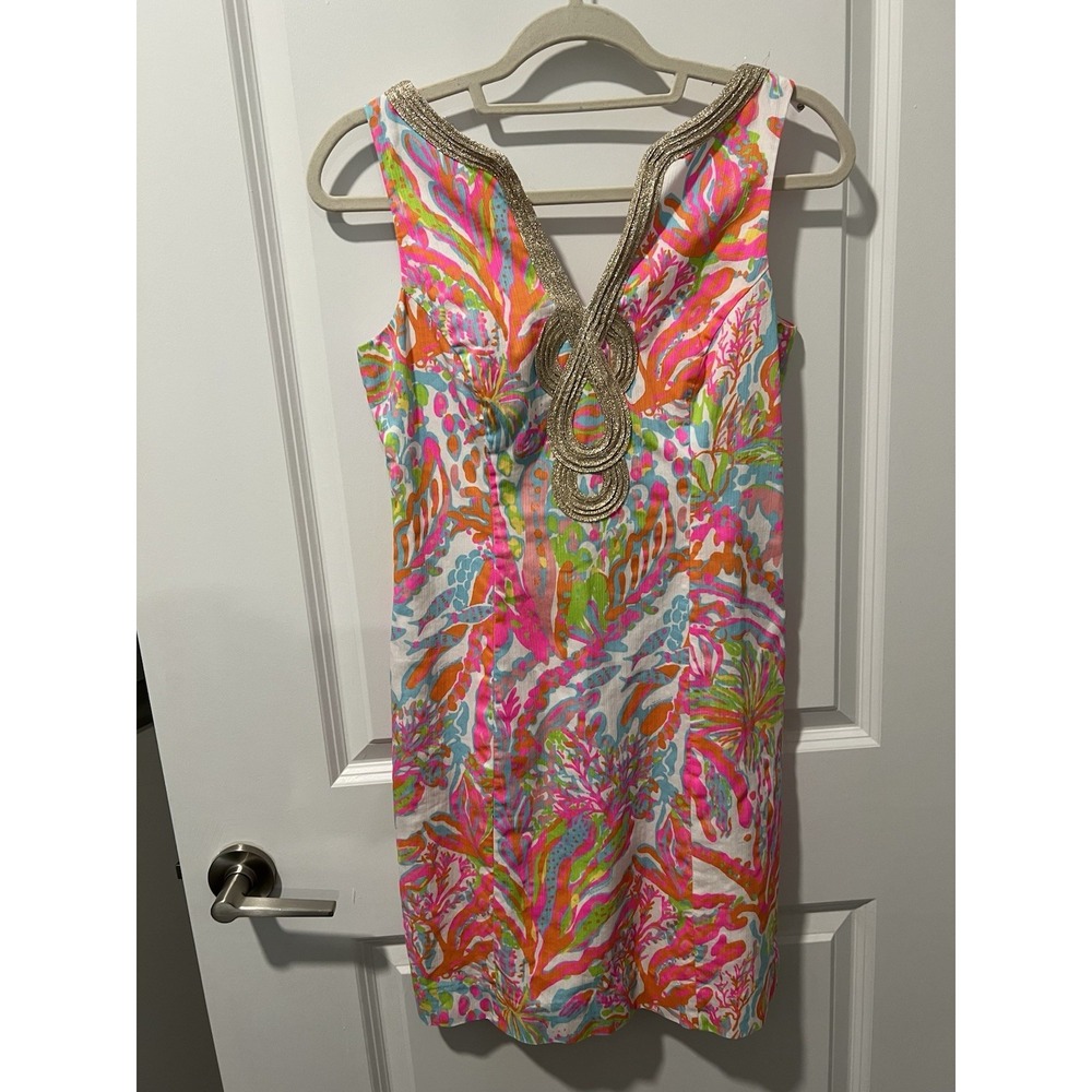 Lilly Pulitzer Janice Shift Dress Scuba To Cuba Print Size 2 Preppy Derby